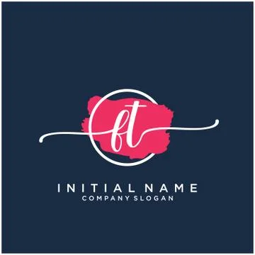 FT Initial handwriting logo design with brush circle Illustrazione stock