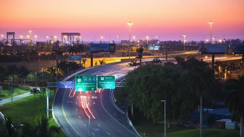 Ft. Lauderdale Florida Interstate Traffic Timelapse at Dawn Stock Footage 89186867
