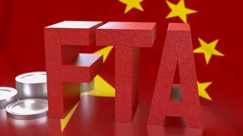 The FTA and coins on chain flag for Business concept 3d Rendering. 库存插图