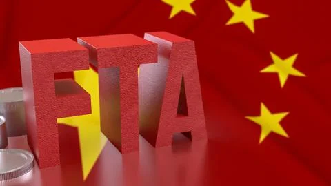 The FTA and coins on chain flag for Business concept 3d Rendering. 库存插图