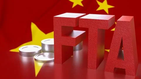 The FTA and coins on chain flag for Business concept 3d Rendering. 库存插图