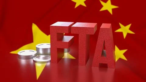 The FTA and coins on chain flag for Business concept 3d Rendering. 库存插图