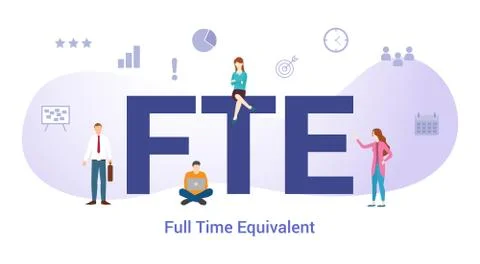 Fte full time equivalent concept with big word or text and team people with m Illustrazione stock