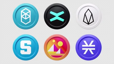 FTM EGLD EOS SAND MANA STX coin spin 3d 360 degrees Cryptocurrency 動画素材 246428726
