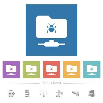 FTP bug flat white icons in square backgrounds Illustrazione stock