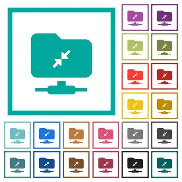 FTP compression flat color icons with quadrant frames Stock Illustration