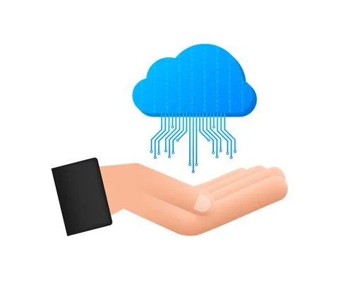 FTP file transfer icon on hands. FTP technology icon. Transfer data to server Illustrazione stock