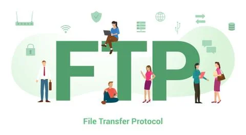 Ftp file transfer protocol concept with big word or text and team people with Illustrazione stock