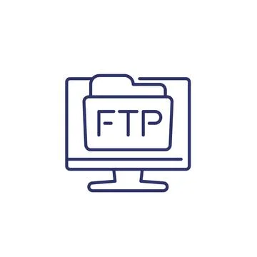 Ftp folder line icon with a computer Stock Illustration