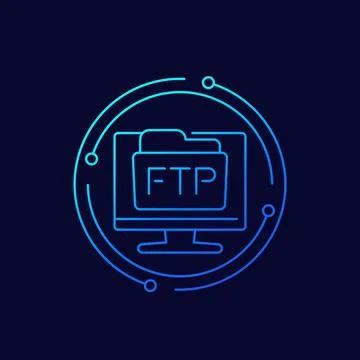 Ftp folder linear icon with a computer Stock Illustration