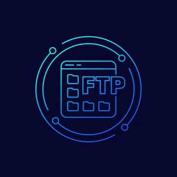 FTP icon with file folders, linear design Stock Illustration