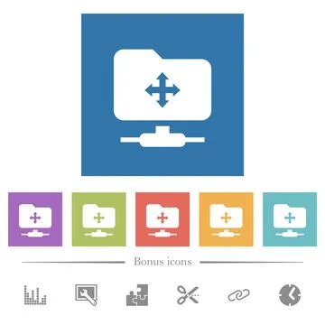 FTP move flat white icons in square backgrounds Stock Illustration