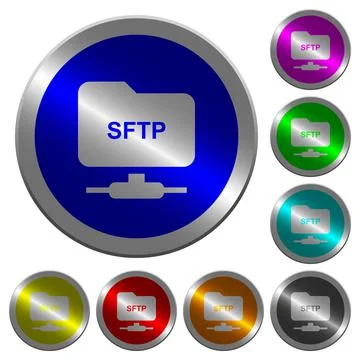 FTP over SSH luminous coin-like round color buttons Stock Illustration