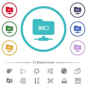 FTP Processing flat color icons in circle shape outlines 스톡 일러스트