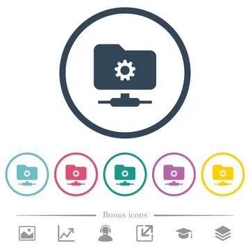 FTP settings flat color icons in round outlines Stock Illustration