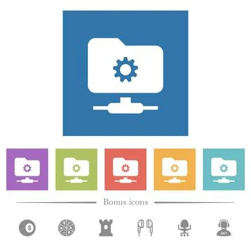 FTP settings flat white icons in square backgrounds Stock Illustration