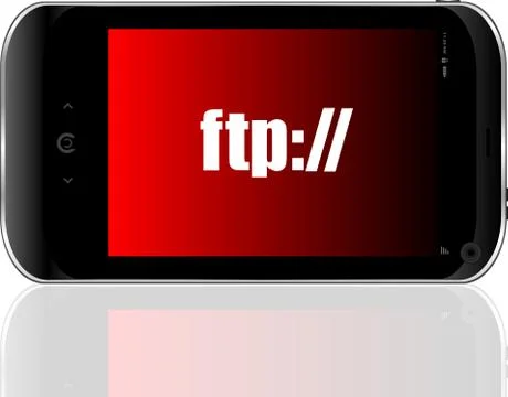 Ftp text. global communication concept . Detailed modern smartphone Stock Illustration