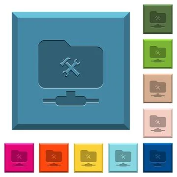 FTP tools engraved icons on edged square buttons Stock Illustration
