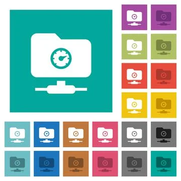 FTP transfer speed square flat multi colored icons Stock Illustration