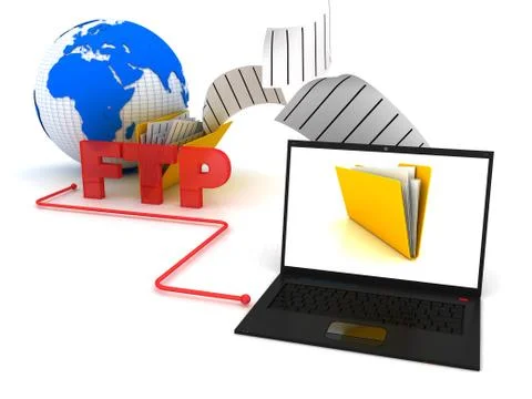 Ftp word connected to laptops Stock Illustration