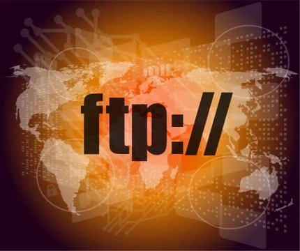 Ftp word on digital screen, global communication concept Stock Illustration