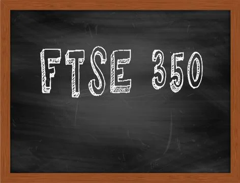 FTSE 350  hand writing text on black chalkboard Illustrazione stock
