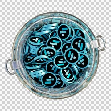 FTX Token FTT in 3D crypto coin saving bank with stack coins on isolated Stock Photos