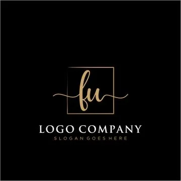 FU Initial handwriting logo with rectangle template vector Stock Illustration