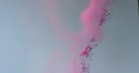 Fuchsia and purple powder explode up on light gray background Stock Footage 98213021