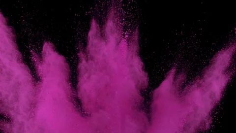 Fuchsia colored powder explosion. Slow motion movement of dust engulfing screen Video stock 122491339