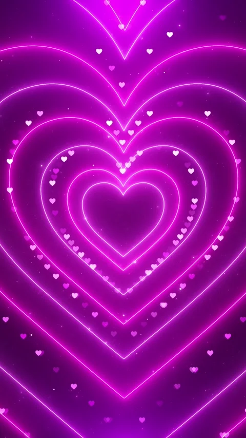 Fuchsia heart loop background concentric love frames, sparkling particles, and m Stock Footage 340417070