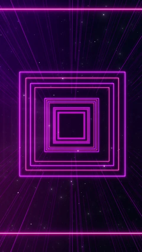 Fuchsia neon portal repeated square outlines, laser lines, and a deep vanishing Stock Footage 340417018