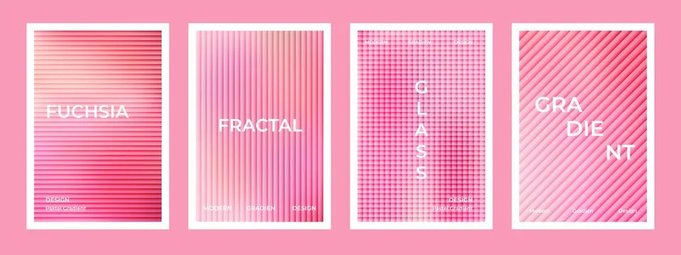 Fuchsia pink gradient stripes with ribbed fractal glass effect background set Stock Illustration