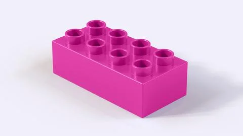 Fuchsia Plastic Building Block Isolated on White Background Ilustración de archivo