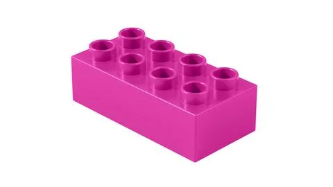 Fuchsia Plastic Lego Block Isolated on a White Background. Illustrazione stock