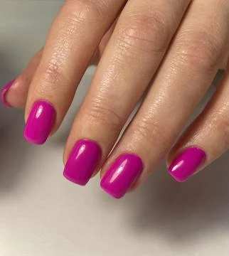 Fuchsia square manicure Fotos de archivo