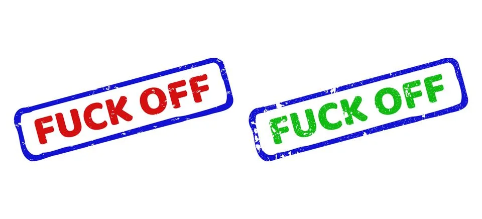FUCK OFF Bicolor Rough Rectangle Seals with Unclean Surfaces Stock Illustration