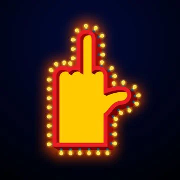 Fuck light pointer with lamps. Off finger Retro fescue hand with luminous b.. Stock Illustration