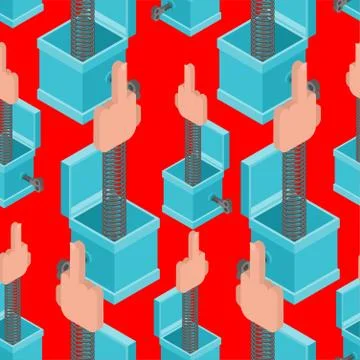 Fuck out of prank box pattern seamless. Funny prize middle finger background. Stock Illustration
