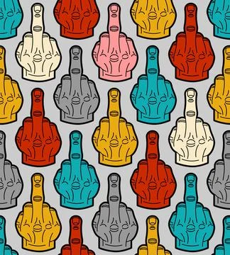 Fuck pattern seamless. Middle finger gesture background. Stock Illustration