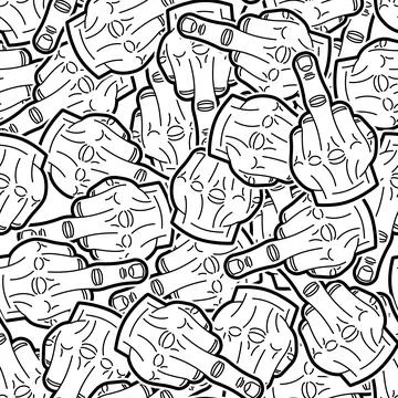 Fuck pattern seamless. Middle finger gesture background. Stock Illustration