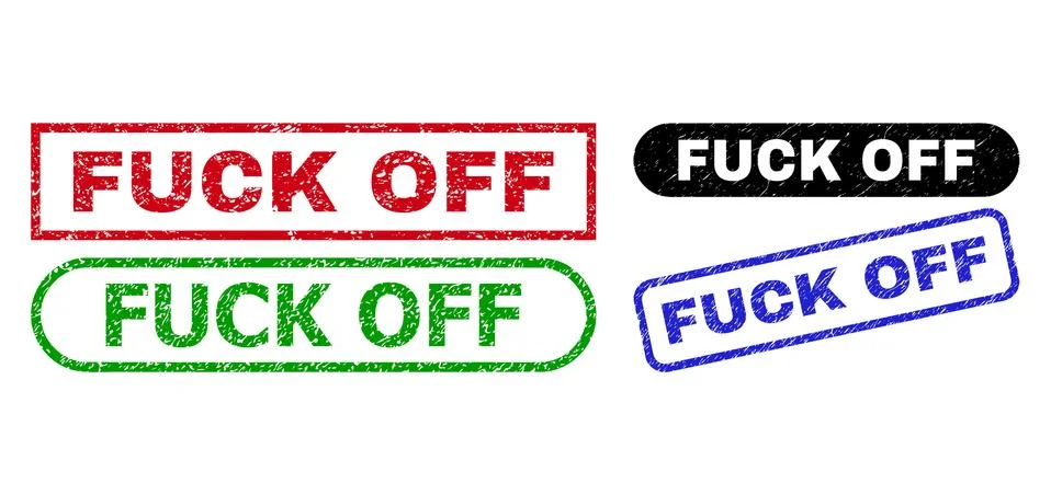 FUCK OFF Rectangle Stamps with Corroded Surface Stock Illustration