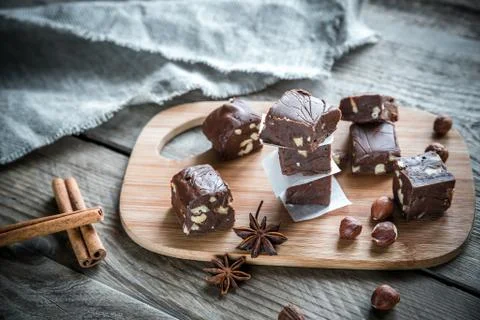 Fudge with hazelnuts Stock Photos