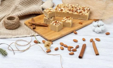 Fudge on a light table with nuts Stock Photos