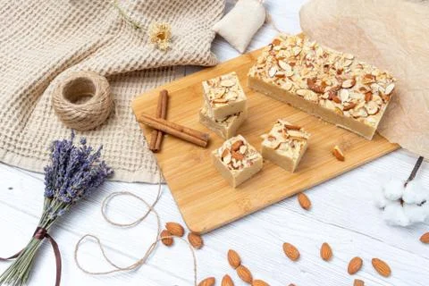Fudge on a light table with nuts Stock Photos
