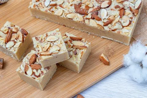 Fudge on a light table with nuts Stock Photos