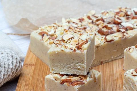 Fudge on a light table with nuts Stock Photos
