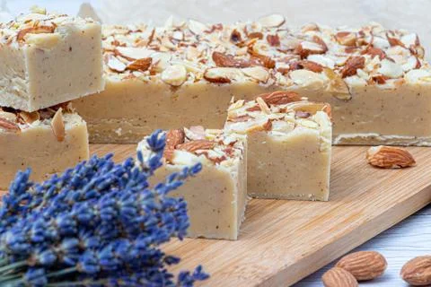 Fudge on a light table with nuts Stock Photos