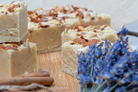Fudge on a light table with nuts Stock Photos