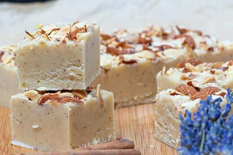 Fudge on a light table with nuts Stock Photos